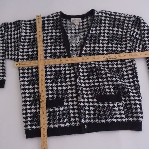 Vintage Tradition Sears Black White Knit Houndstooth Button Cardigan Sweater XL - Picture 4 of 11